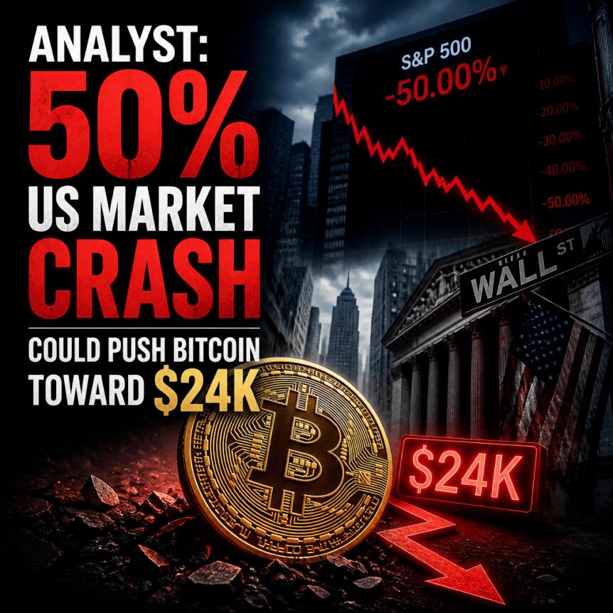Analyst: 50% US Market Crash Could Push Bitcoin Toward $24K Level