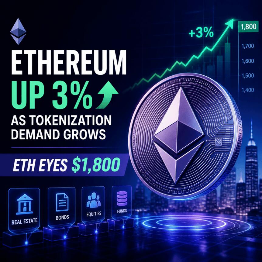 Ethereum Gains 3% as Tokenization Demand Drives ETH Higher
