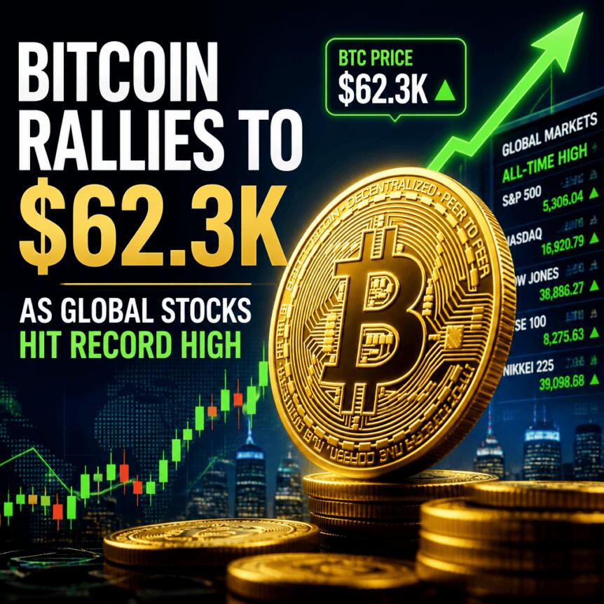 Bitcoin Rallies to $62. 3K as Global Stocks Reach Record High