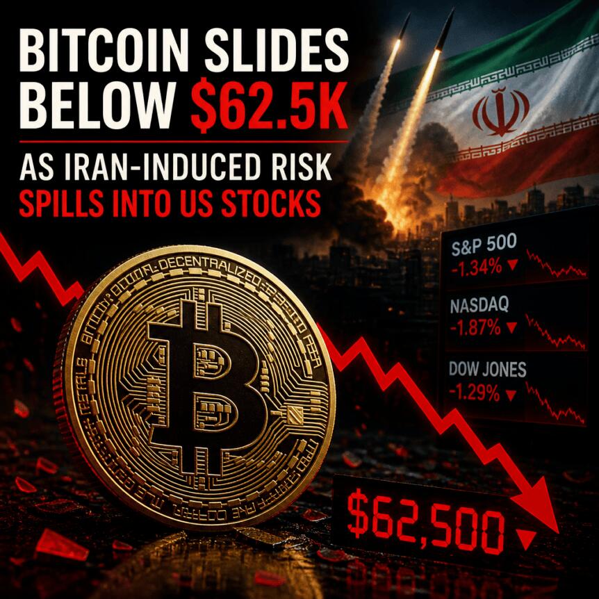 Bitcoin Falls Below $62. 5K as Iran Risk Hits US Stocks